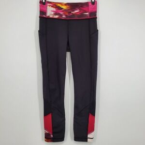 Women's Lululemon Pace Rival Crop Leggings Black Wind Berry Rumble Size 2 B4